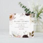 モダン ブラッシュ フラワール | スクエア ウェディング 招待状 (スタンド正面)