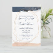 モダン ブルーとフラッシュ ピンク 招待状 (スタンド正面)