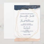 モダン ブルーとフラッシュ ピンク 招待状 (正面/裏面)