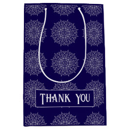 モダン ブルーインディゴ ラグジュアリー ブランディング マンダラ ネーム ミディアムペーパーバッグ