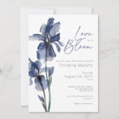 モダン ブルー アイリス ラブ イン ブルーム ブライダル シャワー 招待状 (正面)