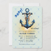 モダン ブルー アホイ！アンカー ナウチカル ベビーシャワー 招待状 (正面)