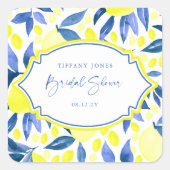 モダン ブルー イエロー レモン ブライダルシャワー スクエアシール (正面)