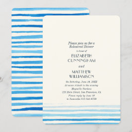 モダン ブルー ウォーターカラー ストライプ リハーサル ディナー 招待状
