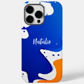 モダン ブルー & オレンジ ペイント スプラッター モノグラム Case-Mate iPhoneケース (裏面)