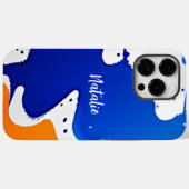 モダン ブルー & オレンジ ペイント スプラッター モノグラム Case-Mate iPhoneケース (裏面 (横))