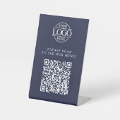 モダン ブルー カスタム ビジネス ロゴ QR コード メニュー 台座サイン (正面)