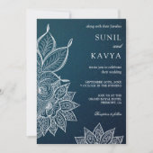 モダン ブルー ギャラクシー ヘンナ インド 結婚式 招待状 (正面)