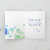 モダン ブルー グリーン バブル キッズ フォト バースデー サンキューカード (内部)