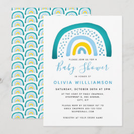 モダン ブルー グリーン レインボー ベイビー シャワー ベイビー ボーイ インビテ 招待状
