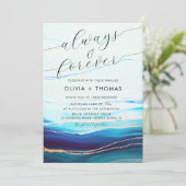 モダン ブルー ゴールド オーシャン ウェーブ オールウェイズ フォーエバー ウェディング 招待状 (スタンド正面)