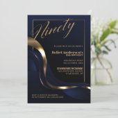 モダン ブルー ゴールド 90歳 誕生日パーティー 招待状 (スタンド正面)