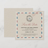 モダン ブルー スターフィッシュ アンティーク エアメール セーブ・ザ・デート (正面/裏面)