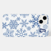 モダン ブルー スノーフレーク モノグラム Case-Mate iPhoneケース (裏面 (横))