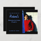 モダン ブルー タッスル 卒業写真 招待状 (正面/裏面)