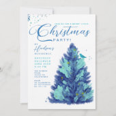 モダン ブルー ターコイズ メリークリスマスツリーパーティー 招待状 (正面)