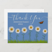 モダン ブルー デイジー フローラル サンクス タイポグラフィ ポストカード (正面/裏面)