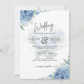 モダン ブルー ハイドランジア ウェディング 招待状 QRコード (正面)