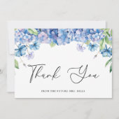 モダン ブルー ハイドランジア フラワーブライダルシャワー サンキューカード (正面)