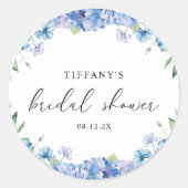 モダン ブルー ハイドランジア フラワーブライダルシャワー ラウンドシール (正面)