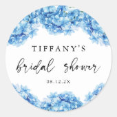 モダン ブルー ハイドレンジア フラワーブライダルシャワー ラウンドシール (正面)