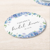 モダン ブルー ハイドレンジア フラワーブライダルシャワー ラウンドペーパーコースター (アングル)