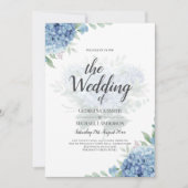モダン ブルー ハイドレンジア 花の結婚式の招待状 (正面)