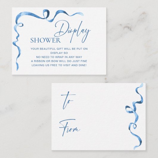 モダン ブルー ハンド ドロー ボウ ブライダル シャワー ディスプレイ エンクロージャーカード (正面/裏面)
