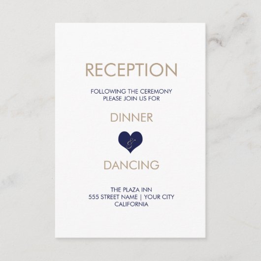 モダン ブルー ハート & ストライプ 受付カード エンクロージャーカード (正面)