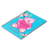 モダン ブルー ピンク フラワー バックトゥスクール ベア ガールズ ノートブック (左側)