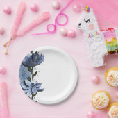 モダン ブルー フラワーズ フラワーズ ウォーターカラー ウェディング ペーパープレート (パーティー)