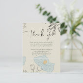 モダン ブルー フローラル アブストラクト ウェディング ポストカード (スタンド正面)