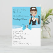 モダン ブルー ブライダル シャワー ホワイト ボウ & ダイヤモンド 招待状 (スタンド正面)