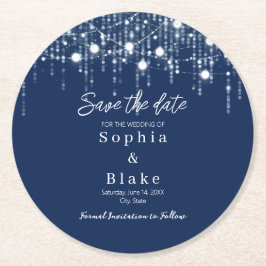 モダン ブルー&ホワイト ハンギング ライト - セーブ・ザ・デート ラウンドペーパーコースター
