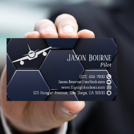 モダン ブルー & ホワイト プロフェッショナル QR コード, 航空 名刺