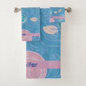 モダン ブルー ボタニカル フローラル チューリップ バスタオルセット (インサイチュ)