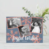 モダン ブルー ラスティック スノーフレーク 3 フォト クリスマス (スタンド正面)