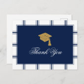 モダン ブルー 卒業 ありがとう ポストカード (正面/裏面)