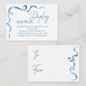 モダン ブルー 手描き リボン ウェディング シャワーディスプレイ エンクロージャーカード (正面/裏面)