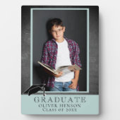 モダン ブルー 黒板 卒業 写真 フォトプラーク (正面)