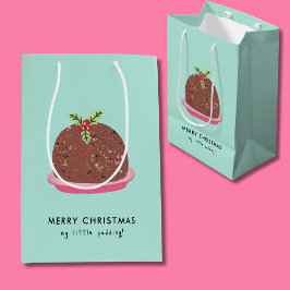 モダン プディング イラスト メリークリスマス ミディアムペーパーバッグ