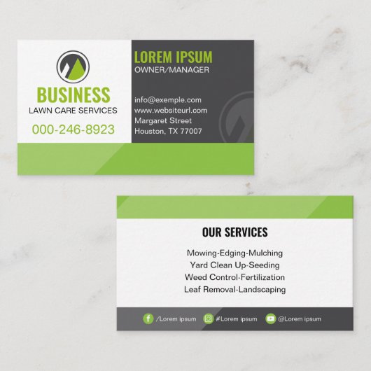 モダン&プロフェッショナルローンソーシャル気にメディアグリーン 名刺 (正面/裏面)