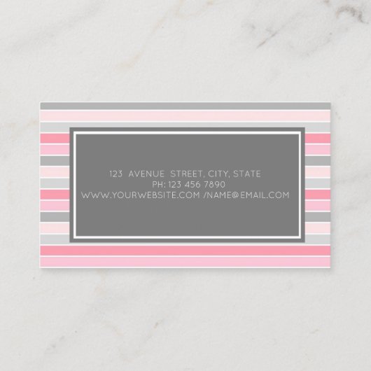 モダン プロフェッショナル おしゃれなグレー フレーム ストライプ 名刺 (裏面)