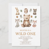 モダン ベア ウッドランド ワイルド ワン 1歳 誕生日 招待状 (正面)