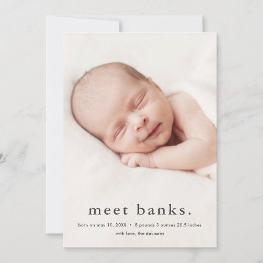 モダン ベイビー 3 フォト バース 案内状 (正面)