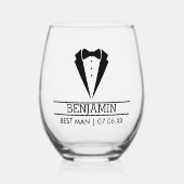 モダン ベストマン カスタム名 タキシード ステムなしワイングラス (正面)