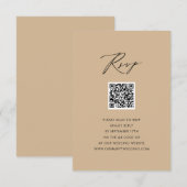 モダン ベージュ エレガント スクリプト シンプル QR ウェディング RSVP エンクロージャーカード (正面/裏面)