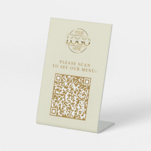 モダン ベージュ カスタム ビジネス ロゴ QR コード メニュー 台座サイン