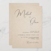 モダン ベージュ サンド カリグラフィー QR コード RSVP ウェディング 招待状 (正面/裏面)