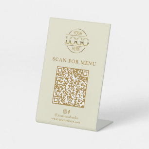 モダン ベージュ ビジネス ロゴ コンタクトレス QR コード メニュー 台座サイン